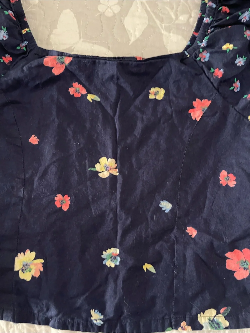 GAP Navy Floral Smocked Waist Top
